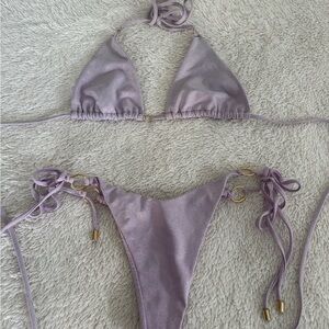 Khassani swim sparkly Lavender Triangle Bikini Set